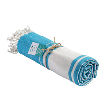 Carica l'immagine nel visualizzatore di Gallery, teli mare pubblicitari in cotone riciclato colore celeste_azzurro 1194123 VAR03