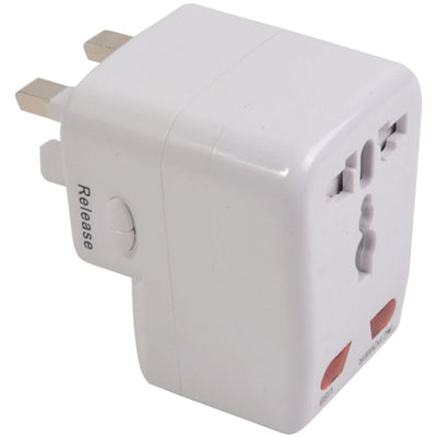 Adattatore prese universale, con ingresso USB. Modello in bianco disponibile in 1 colore
