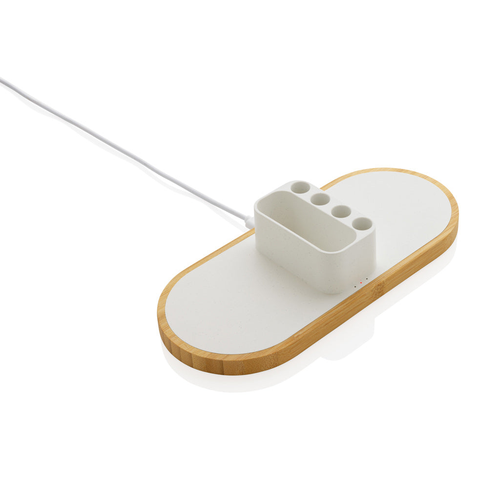 caricabatteria wireless da personalizzare in fsc® bambù, abs riciclato colore bianco_bianco 121702559 VAR01