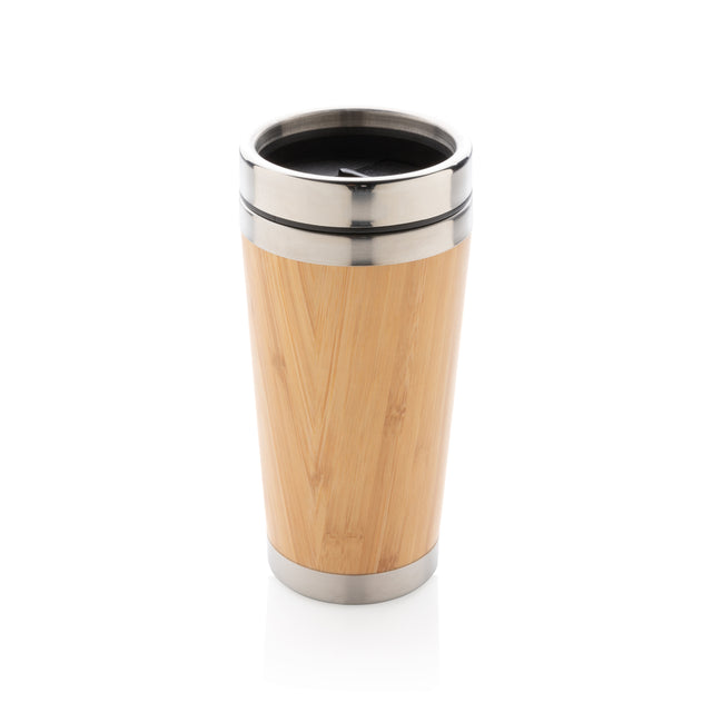 tazze termiche e bicchieri con tappo stampate con logo in bambù, acciaio inossidabile colore marrone_marrone 121714947 VAR01